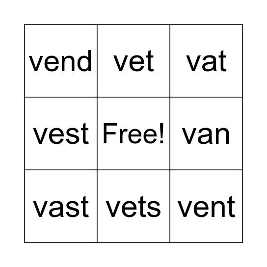 Lesson 33: v /v/ Bingo Card