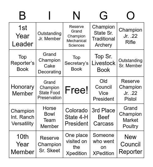 4-H Banquet Bingo Card