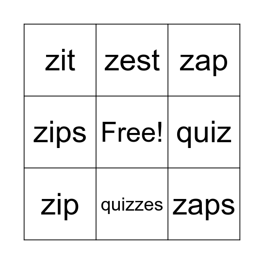 Lesson 34: z /z/ Bingo Card