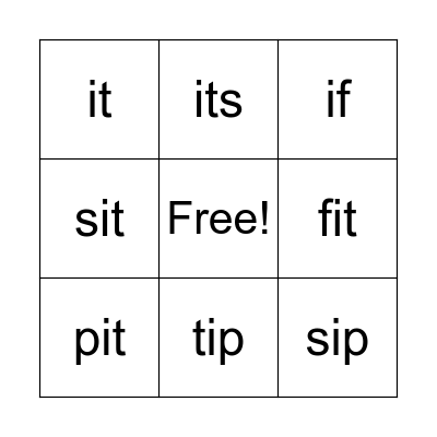 Lesson 8: i Bingo Card