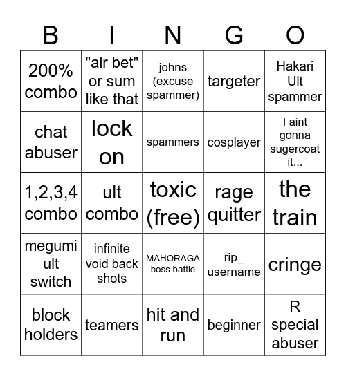 JJS bingo Card