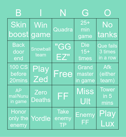 Mike's Aram Bingo Card Bingo Card