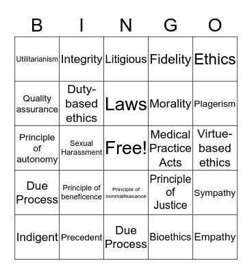 Medical Law and Ethics  Bingo Card