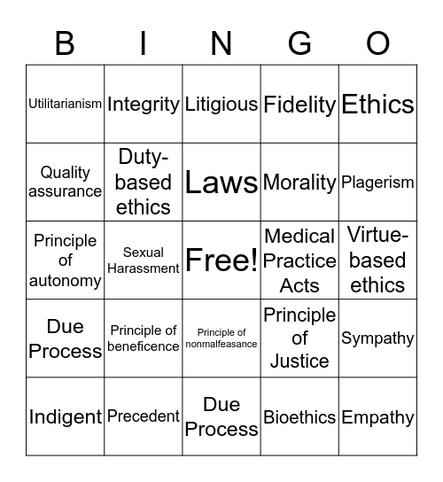 Medical Law and Ethics  Bingo Card