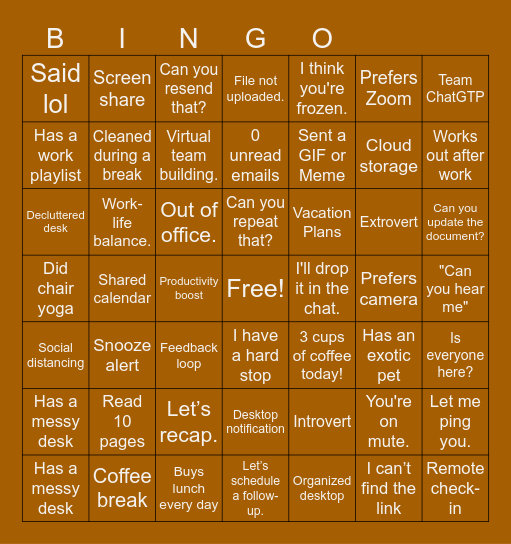Game Day Bingo Card