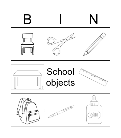 School objects Bingo Card