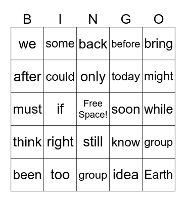 Unit 12 Bingo Card