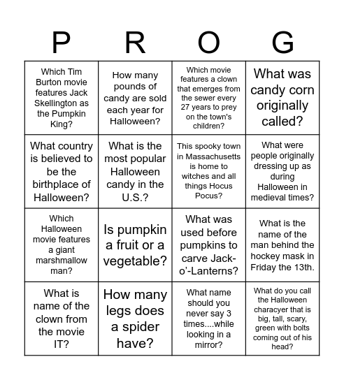 Halloween BINGO with TRIVIA Bingo Card