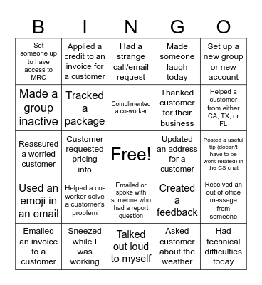 Customer Service Bingo Round 2 Bingo Card