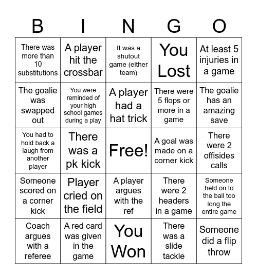 Wartburg Soccer Bingo Card