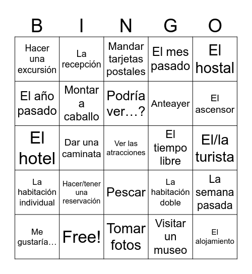 Ir de vacaciones! Bingo Card