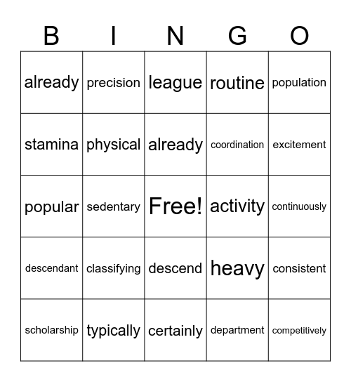 VIDEO GAMES Bingo Card