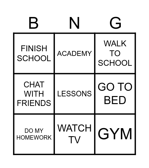 My school day! Bingo Card