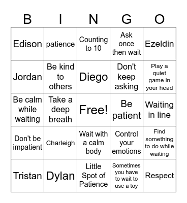 Patience Bingo Card