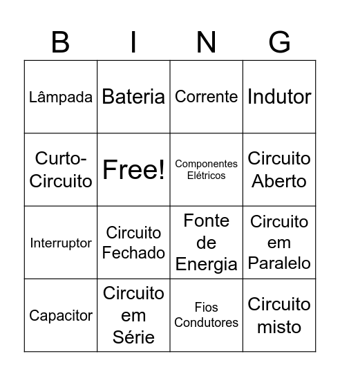 Circuito Elétrico Bingo Card