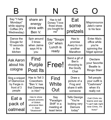Jasmine's Bingo Card