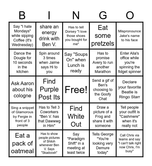 Jasmine's Bingo Card
