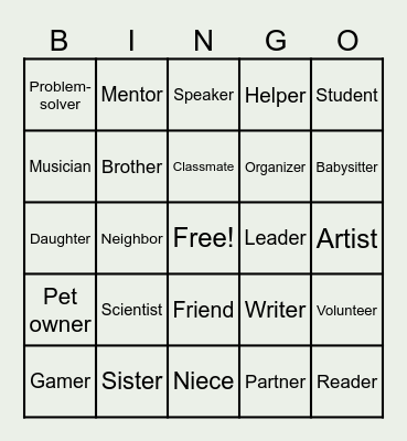 Relationship Names Bingo Card