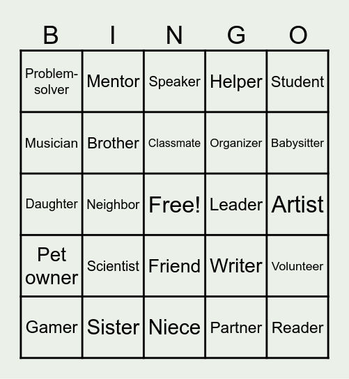 Relationship Names Bingo Card