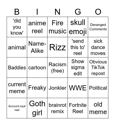 Instagram Reels Bingo Card