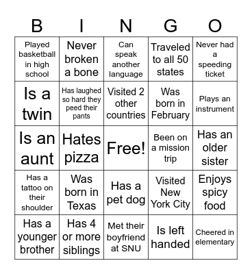 Human Bingo Card