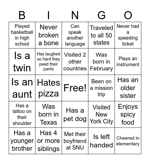 Human Bingo Card