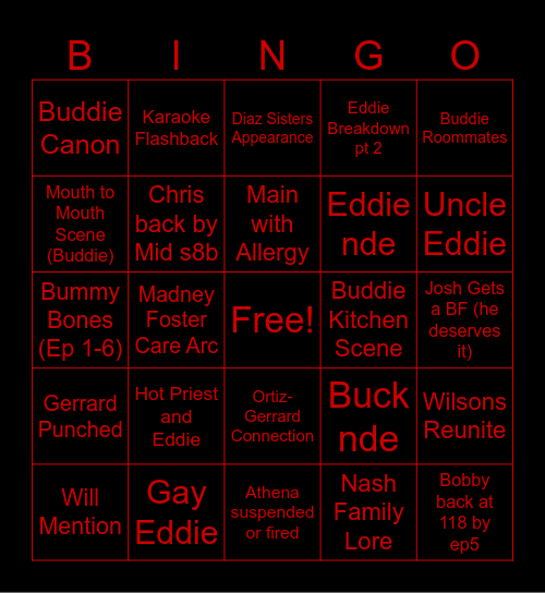 9-1-1 S8 Bingo Card