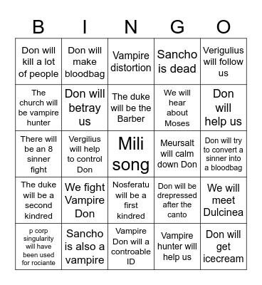 Don Quixote canto bingo card Bingo Card