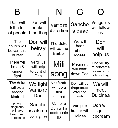 Don Quixote canto bingo card Bingo Card