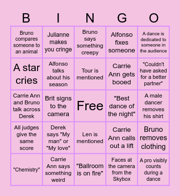 DWTS Bingo Card