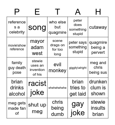 FAMILY GUY BINGO Card