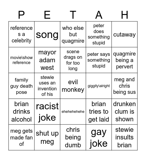 FAMILY GUY BINGO Card