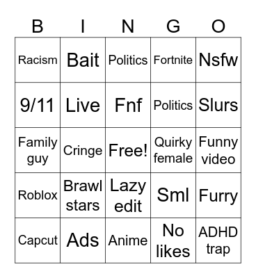 Tik Tok Bingo Card