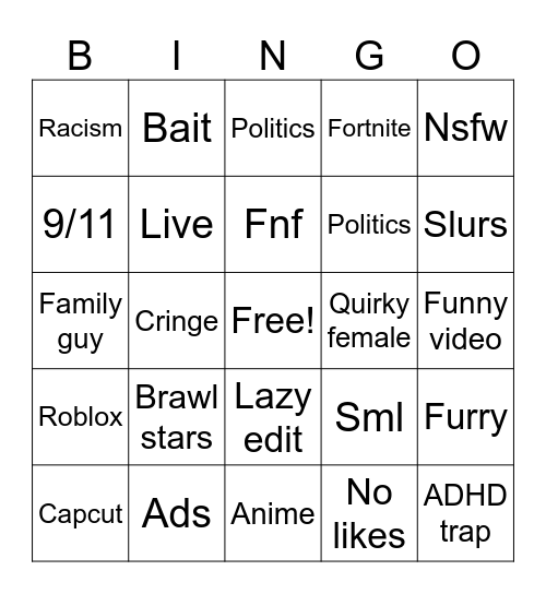 Tik Tok Bingo Card