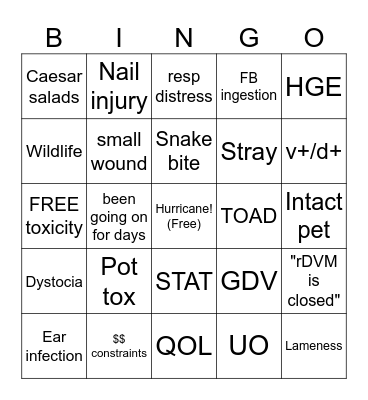 HURRICANE BINGO Card