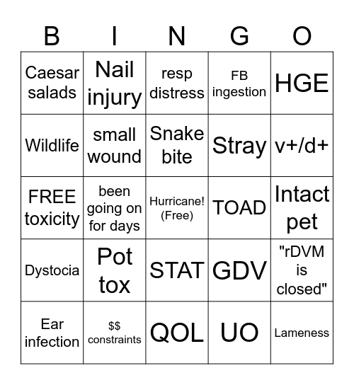 HURRICANE BINGO Card