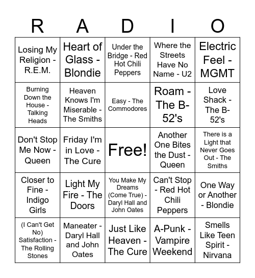 College Radio Bingo! Bingo Card