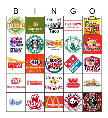 FAST FOOD Bingo Card