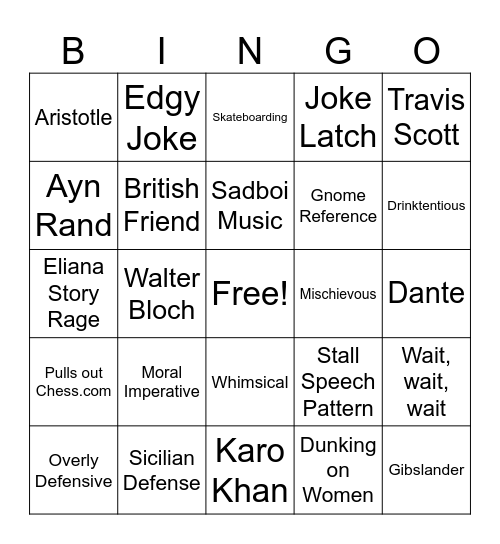 Joningo Bingo Card