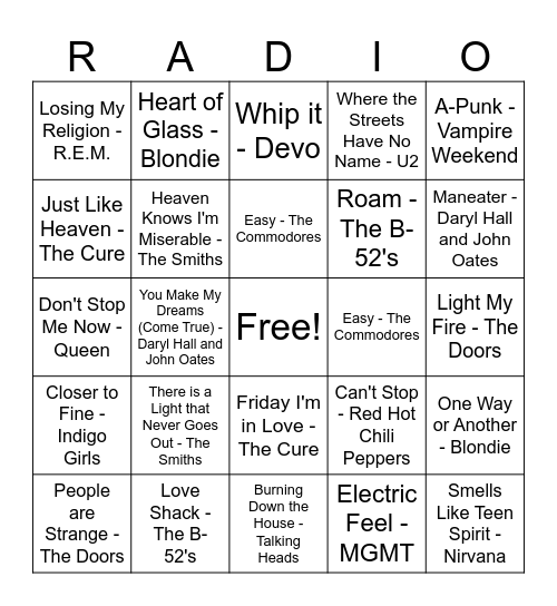 College Radio Bingo! Bingo Card