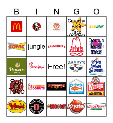 Fast Food Bingo Card