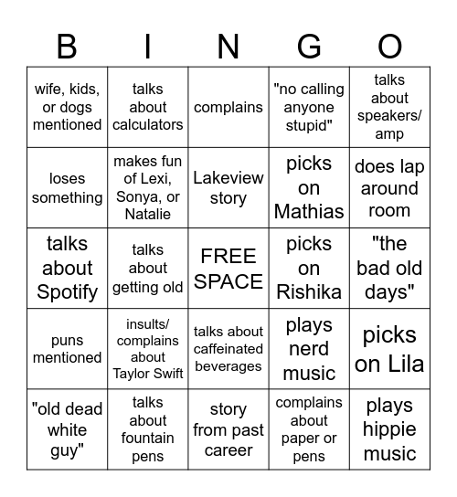 Doc Bingo Card