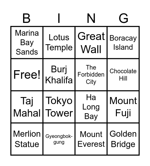 Asian Society Bingo Card