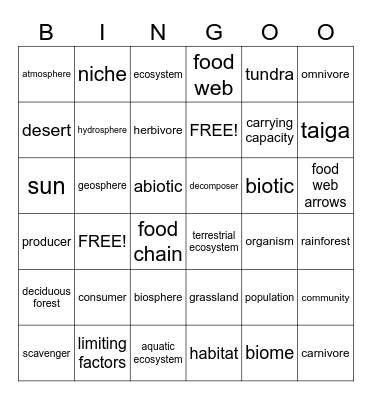 Ecosystem Bingo Card