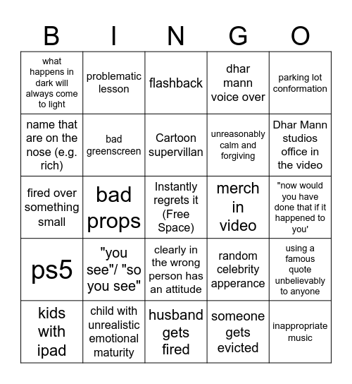 Dhar Mann Bingo v2 Bingo Card