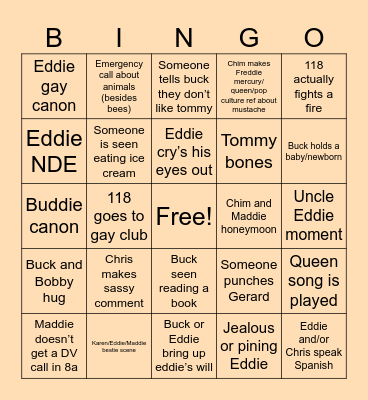 911 Season 8 Bingo Card