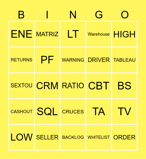 RETURNS Bingo Card