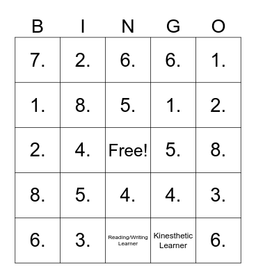 LEARNING STYLE Bingo Card