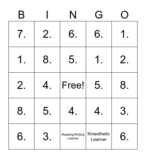 LEARNING STYLE Bingo Card