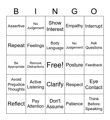 Active Listening Bingo Card
